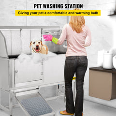 VEVOR Dog Grooming Tub, 62" L Pet Wash Station, 304 Stainless Steel Pet Grooming Tub Rated 661LBS Load Capacity, Non-Skid Dog Washing Station Comes with Ramp, Faucet, Sprayer and Drain Kit