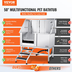 VEVOR 50" Pet Dog Bathing Station w/Stairs, Professional Stainless Steel Dog Grooming Tub w/ Soap Box, Faucet,Rich Accessory, Dog Bathtub for Large,Medium,Small Pets, Washing Sink for Home Left-Grooming Tub-VEVOR