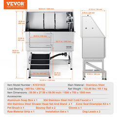 VEVOR 62" Pet Dog Bathing Station w/Ramp, Professional Stainless Steel Dog Grooming Tub w/ Soap Box, Faucet,Rich Accessory,Bathtub for Large,Medium,Small Pet, Washing Sink for Home(Left)-Grooming Tub-VEVOR