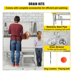 VEVOR 50" Dog Grooming Tub, Right Door, Professional Stainless Steel Pet Dog Bath Tub with Steps Faucet & Accessories Dog Washing Station-Grooming Tub-VEVOR