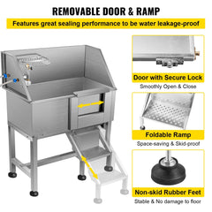 VEVOR Dog Grooming Tub, 38" Pet Wash Station, Professional Stainless Steel Pet Grooming Tub Rated 180LBS Load Capacity, Non-Skid Dog Washing Station Comes with Ramp, Faucet, Sprayer and Drain Kit-Grooming Tub-VEVOR