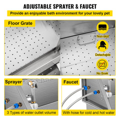 VEVOR Dog Grooming Tub, 38" Pet Wash Station, Professional Stainless Steel Pet Grooming Tub Rated 180LBS Load Capacity, Non-Skid Dog Washing Station Comes with Ramp, Faucet, Sprayer and Drain Kit-Grooming Tub-VEVOR