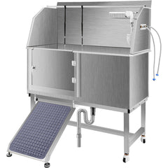 VEVOR Dog Grooming Tub, 50" L Pet Wash Station, Professional Stainless Steel Pet Grooming Tub Rated 330LBS Load Capacity, Non-Skid Dog Washing Station Comes with Ramp, Faucet, Sprayer and Drain Kit-Grooming Tub-VEVOR