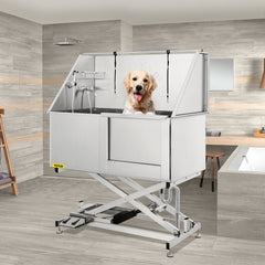 VEVOR 50" Electric Pet Dog Grooming Tub Stainless Steel X-Style Electric Lift Height Dog Bath Tub Pet Washing Station with High Pressure Sprayer and Plate Dog Wash Tub Right Door-Grooming Tub-VEVOR