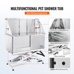 VEVOR 50" Pet Dog Bathing Station Electric Height Adjustment, Professional Stainless Steel Dog Grooming Tub w/ Soap Box, Faucet,Rich Accessory,Bathtub for Multiple Pets, Washing Sink for Home(Left)-Grooming Tub-VEVOR