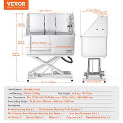 VEVOR 50" Pet Dog Bathing Station Electric Height Adjustment, Professional Stainless Steel Dog Grooming Tub w/ Soap Box, Faucet,Rich Accessory,Bathtub for Multiple Pets, Washing Sink for Home(Left)-Grooming Tub-VEVOR