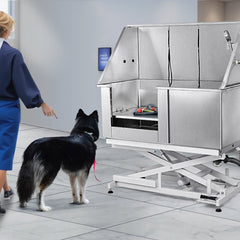 VEVOR 50" Pet Dog Bathing Station Electric Height Adjustment, Professional Stainless Steel Dog Grooming Tub w/ Soap Box, Faucet,Rich Accessory,Bathtub for Multiple Pets, Washing Sink for Home(Left)-Grooming Tub-VEVOR