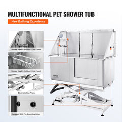 VEVOR 50" Pet Dog Bathing Station Electric Height Adjustment, Professional Stainless Steel Dog Grooming Tub w/ Soap Box, Faucet,Rich Accessory,Bathtub for Multiple Pets, Washing Sink for Home(Right)-Grooming Tub-VEVOR