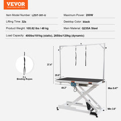 VEVOR 50" Electric Pet Grooming Table, Heavy Duty Dog Grooming Arm for Large Dogs, Height Adjustable Dog Grooming Station, Anti Slip Tabletop/Dog Grooming Station, Max Bearing 400LBS-Grooming Table-VEVOR